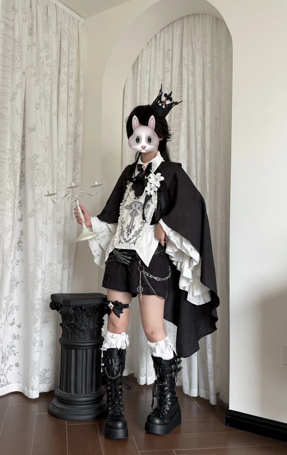 Sloth of Seven Deadly Sins - Ouji Lolita Hime Sleeve Blouse & Shorts Set, Cross Embroidery