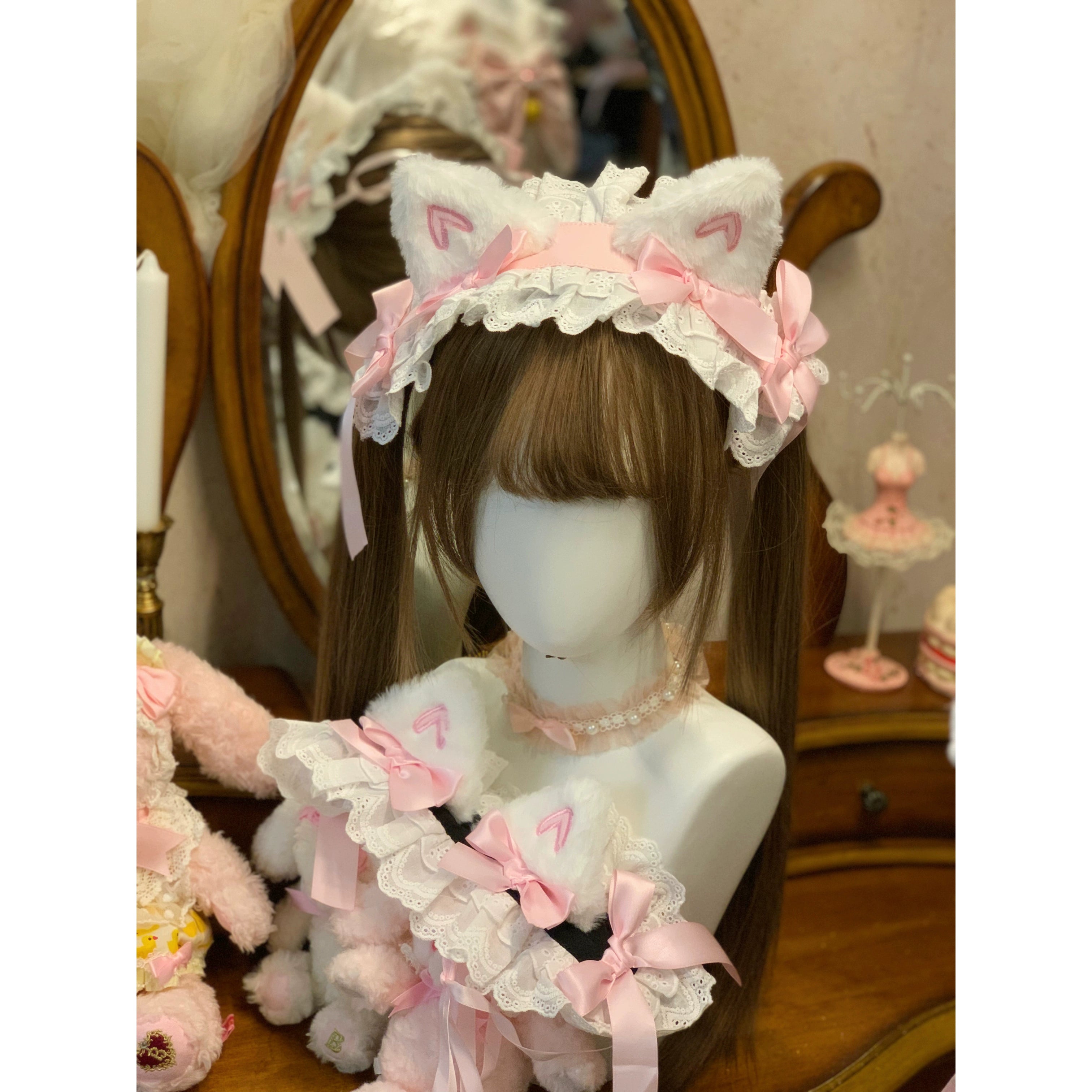 Sugar Girl - MeowRin SweetMaid - Sweet Lolita JSK, Adjustable Straps Pink Headband Only (one size / choose M) S