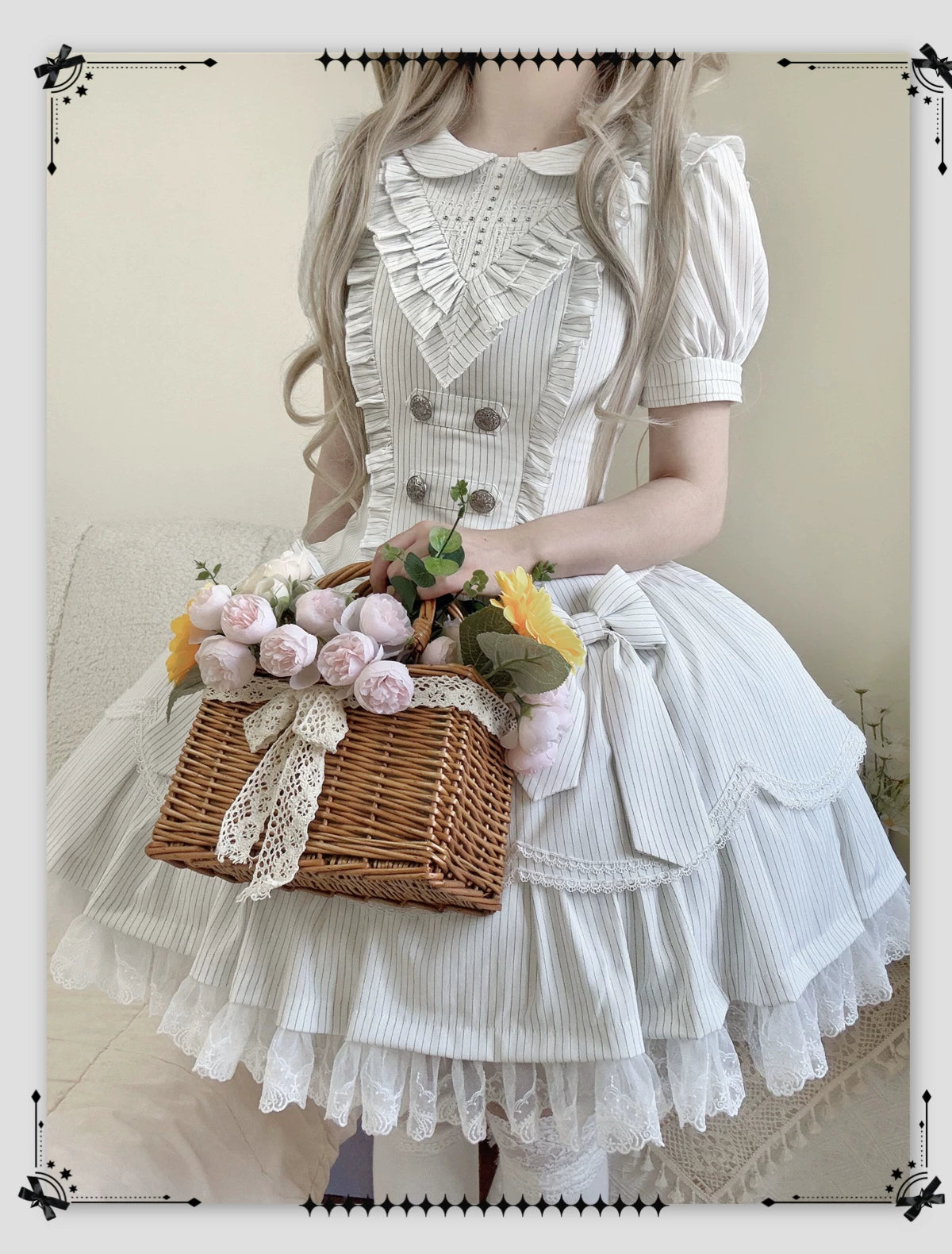 Dream Fragments - Striped Gothic Lolita OP Dress, Detachable Jabot 44454:808955