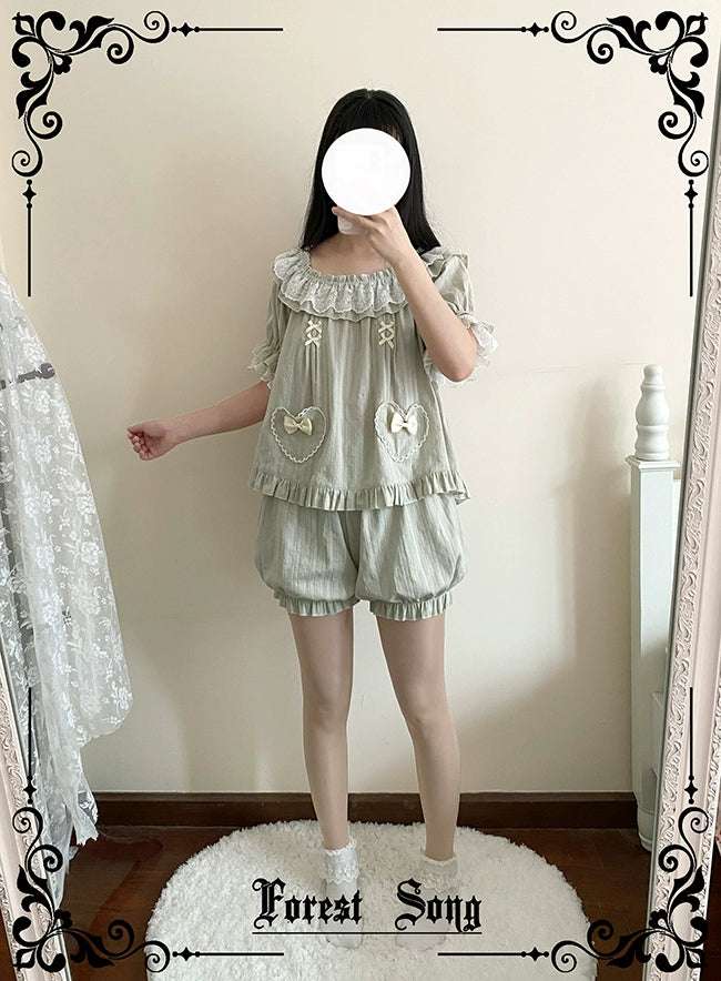 Forest Song - Daily Lolita Bloomers Strap Adjustable Shorts One Size Light green bloomers (short length)