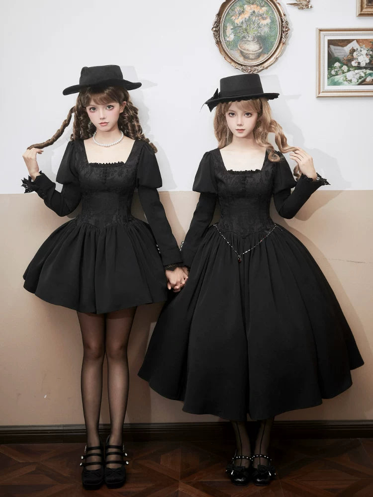 Old Covenant - Classic Lolita Jacquard OP Dress, Petal-Shaped Boned Waist