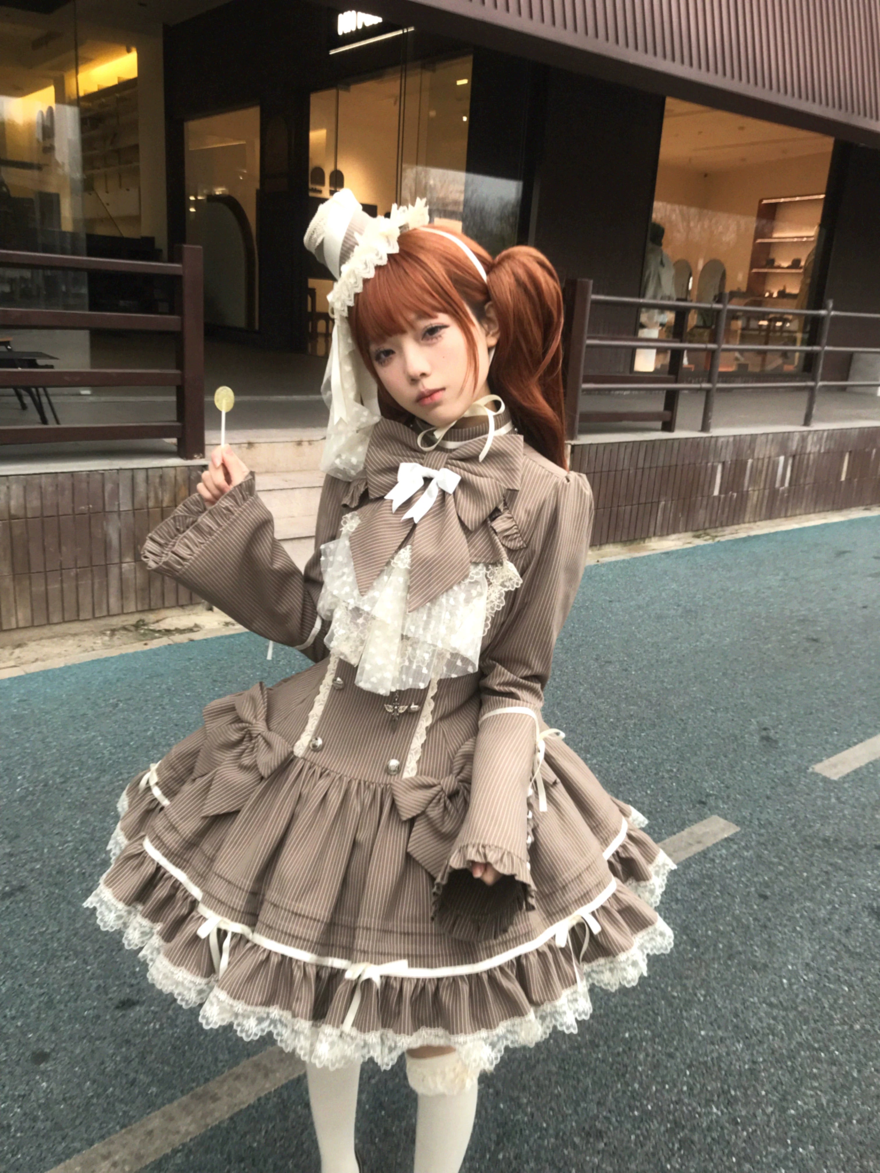 Phantom Kitty - Old School Lolita Low Waist OP Dress, Lace & Bow 45119:836200