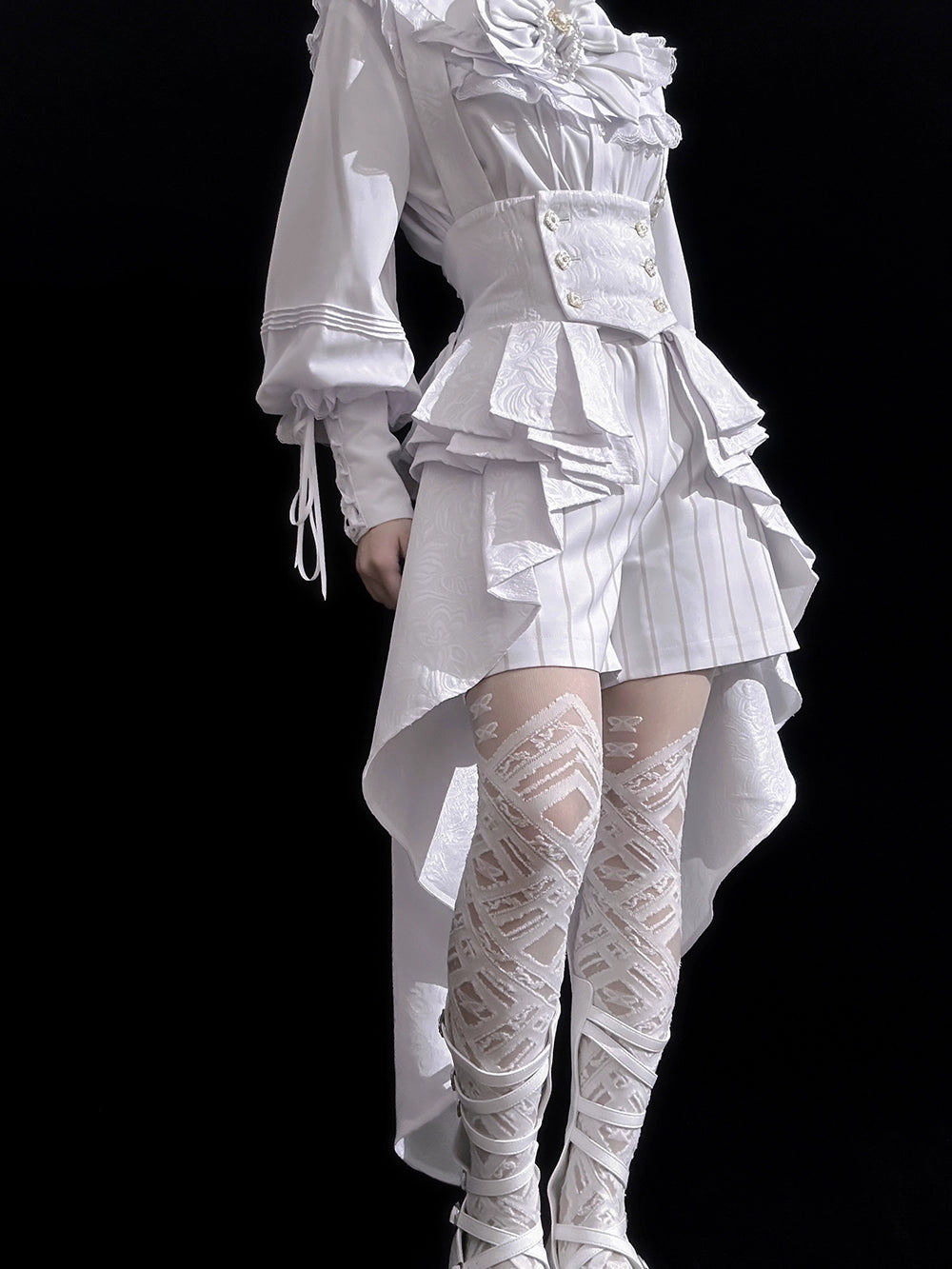 Princess Chronicles - Rabbit Theater White Moonlight - Ouji Lolita Shorts Set Corset and Rabbit Hat Accessory
