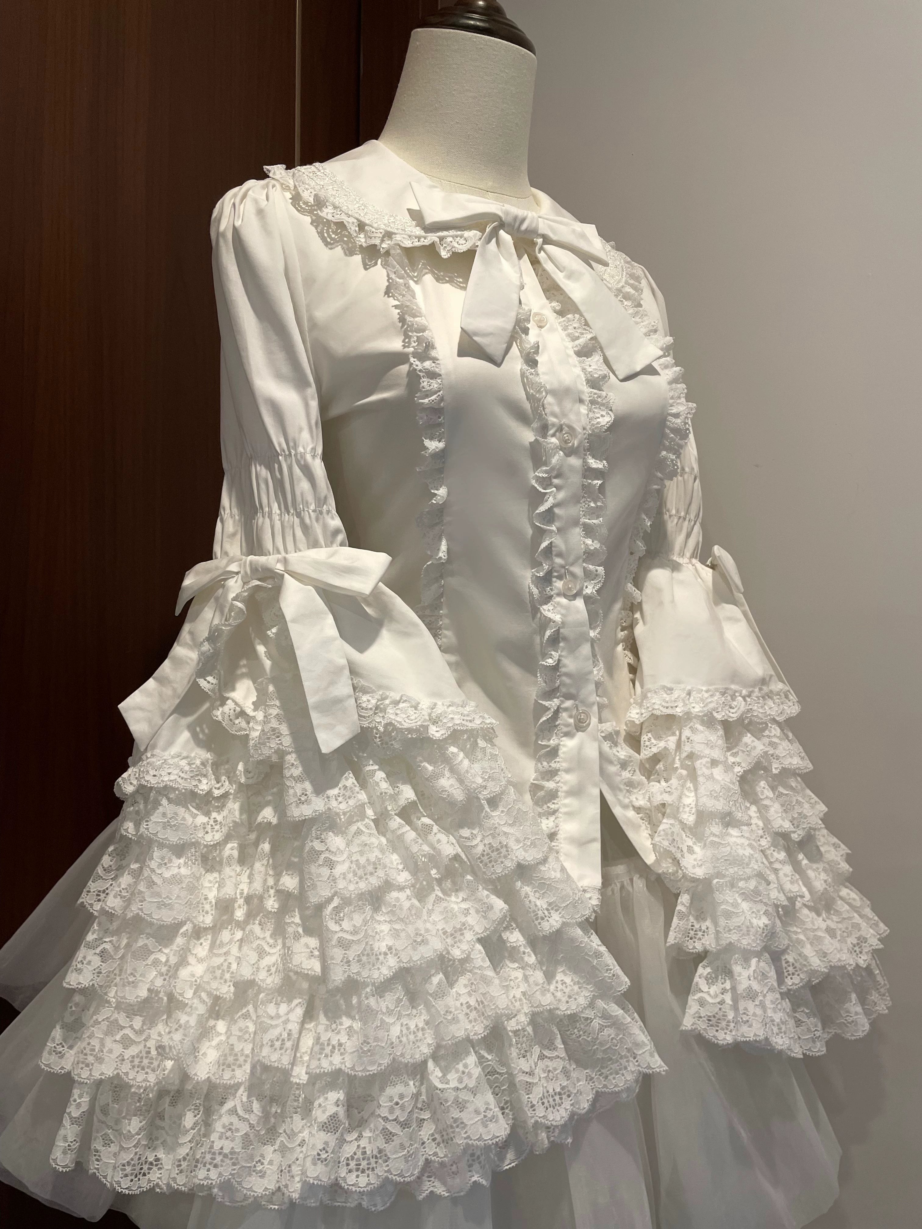 Mengfuzi - Cannelés - Elegant Lolita Cotton Blouse, Hime Sleeve S White Imitation Cotton (2.0 version)