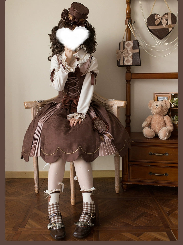 Alice Girl - Bear Chocolate Slab - Classic Lolita Slim Fit Shirt, Back Lace-up 44312:804483
