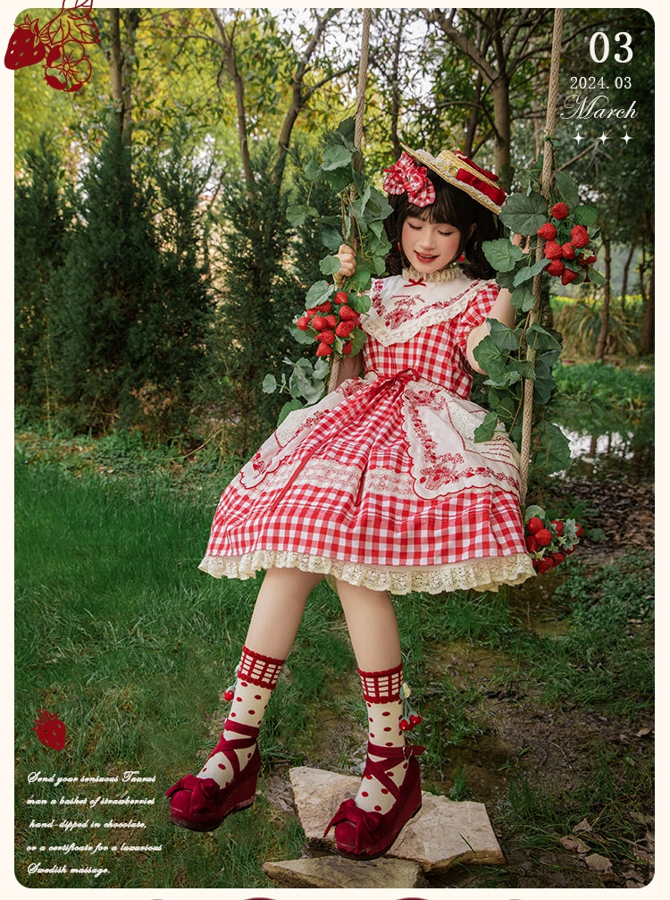 Flower and Pearl Box - Strawberry Basket - Country Lolita Dress Plaid Summer Spring Dress
