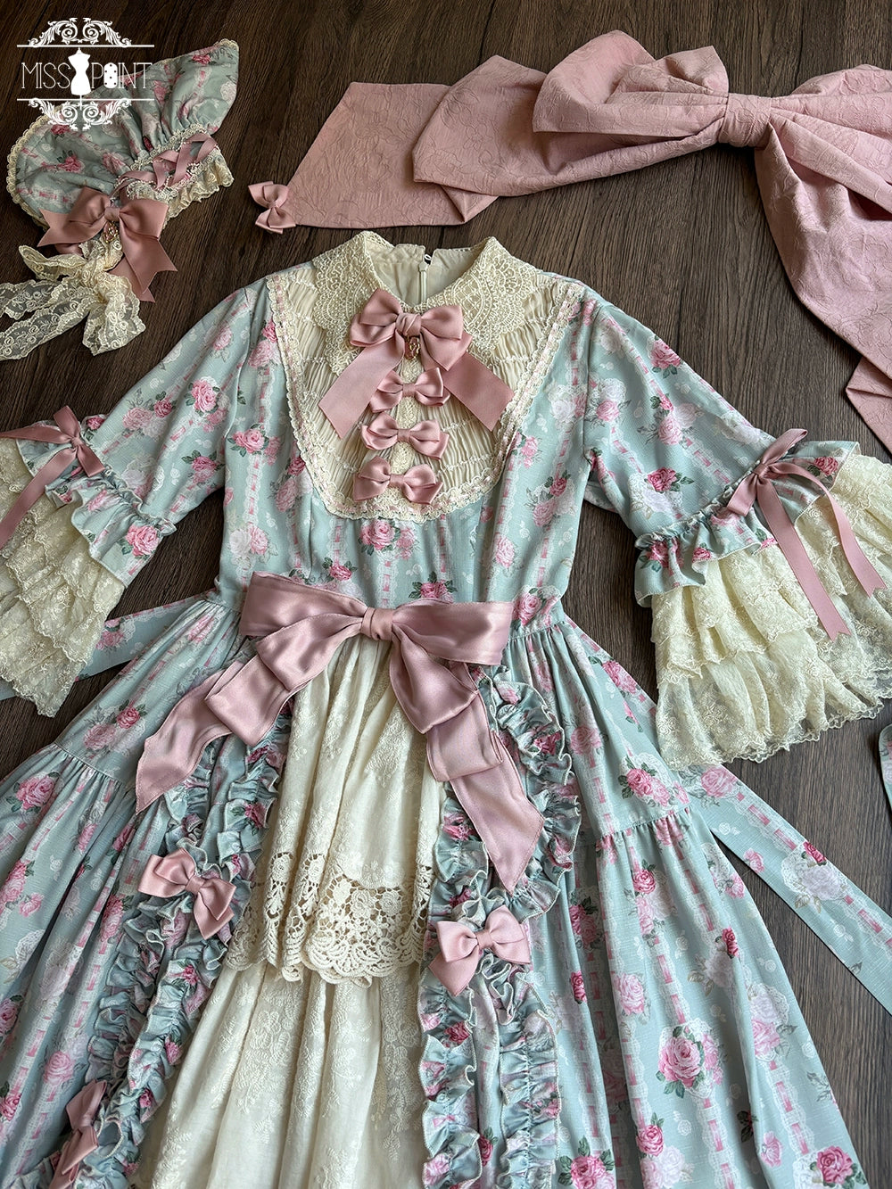 Miss Point~Lilyka Garden~Classic Lolita OP Dress Set Elegant Floral Wall Princess Sleeve 38832:606402