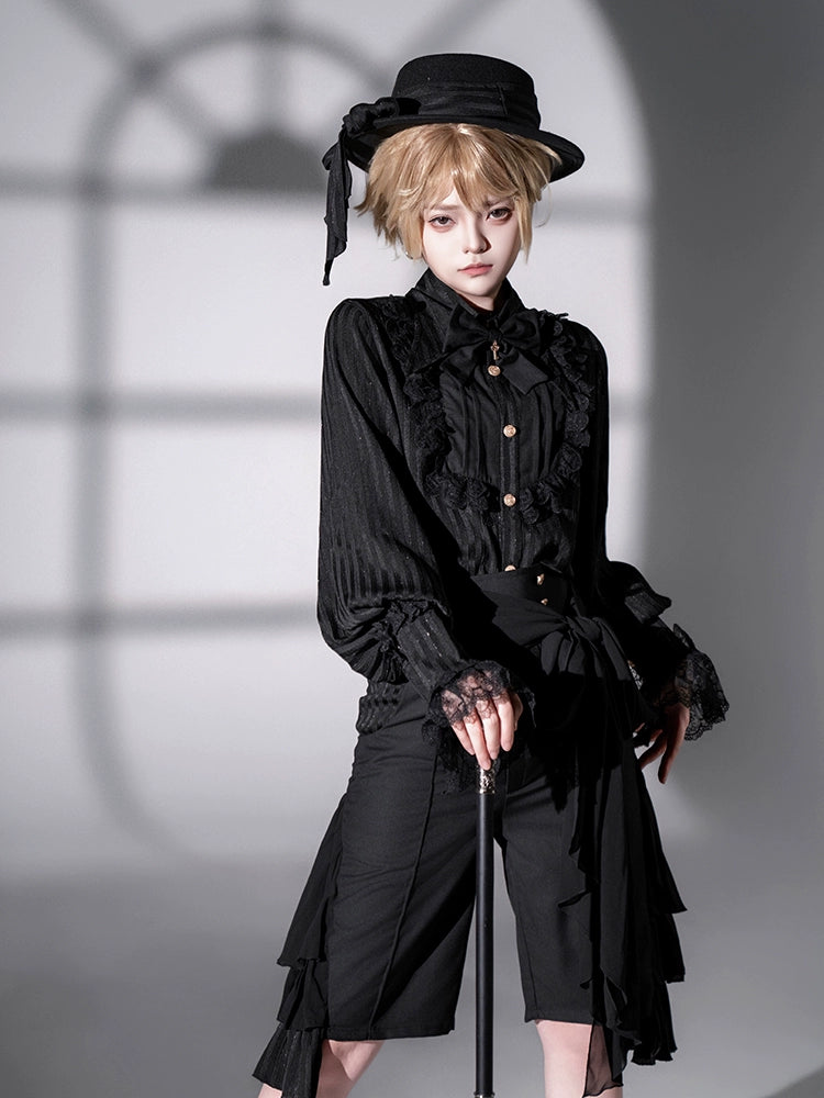 CastleToo - Eternal City - Black Ouji Lolita Pointed Collar Shirt Outfit