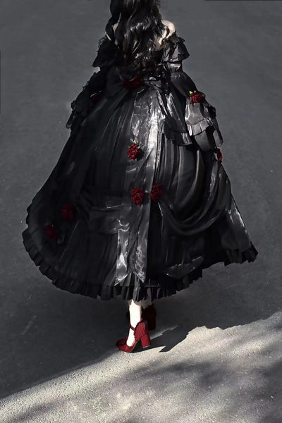 (BFM)Meowguo Sensen~Tana Manor~Elagant Lolita Dress and Accessories Multicolors pure black trailing 