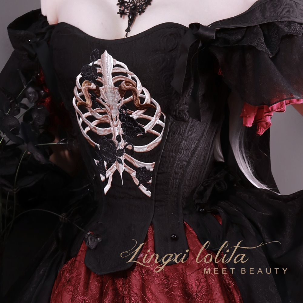 Lingxi Lolita - Bone island Gothic Lolita Corset Goth Blouse Skirt Set