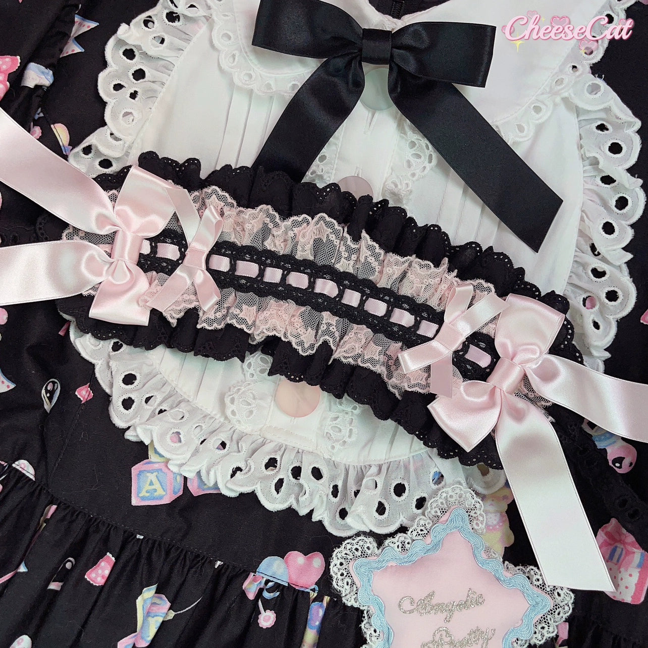 Cheese Cat - Sweet Lolita Headband Ribbon Bow Headbands Black and Pink - Light Pink Bow