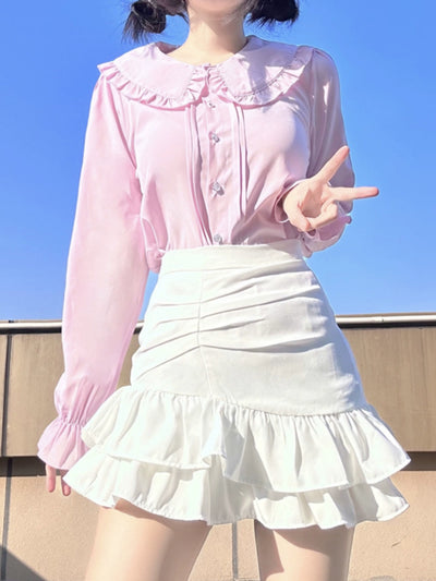 Niu Niu~Plus Size Lolita Shirt Long Sleeve Doll Collar Blouse   