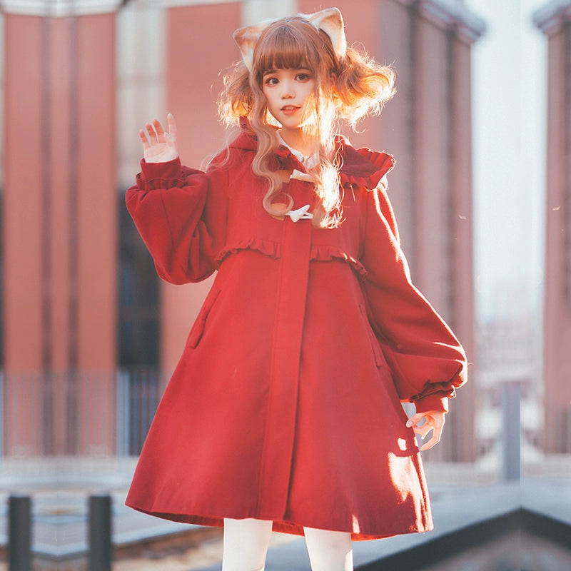 Fairy Cat - Sweet Lolita Coat Autumn and Winter Lolita Outwear Burgundy S