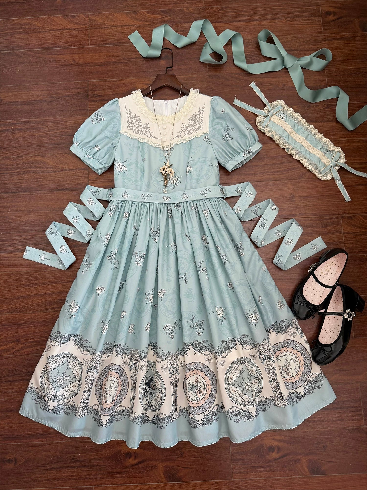 Small Porcelain Plate - Classic Lolita Plate Print OP, Embroidered Collar (L M S XL) 45786:862750