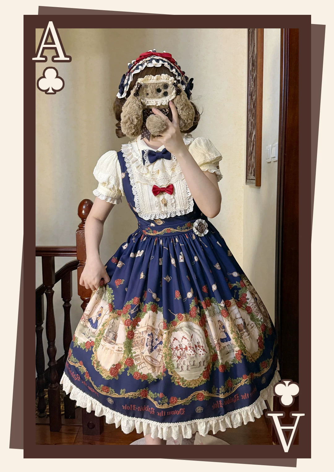 Down the Rabbit Hole - Daily Wear Classic Lolita OP & JSK Dress, Alice in Wonderland Print 46008:871952