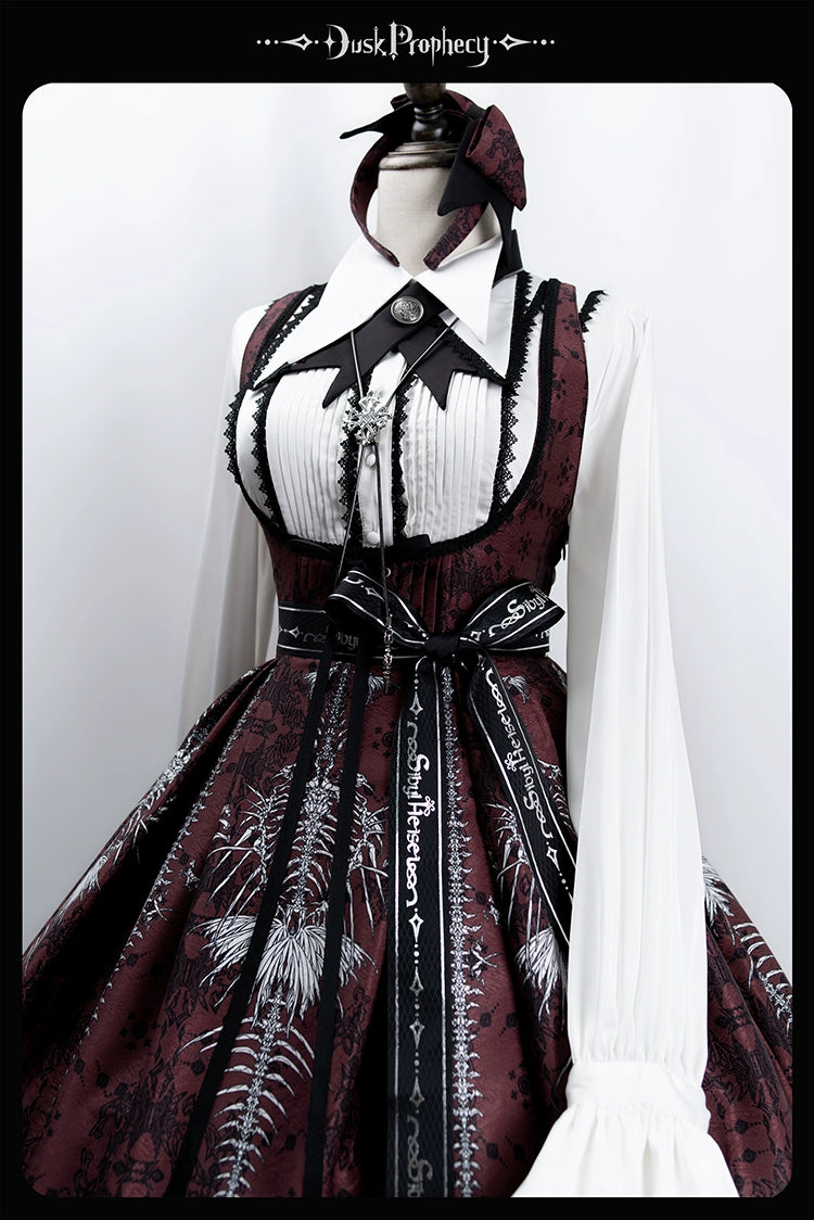 DuskProphecy - Coccyx - Elegant Lolita Dress High Waist Fishbone Print JSK Set 34722:466466
