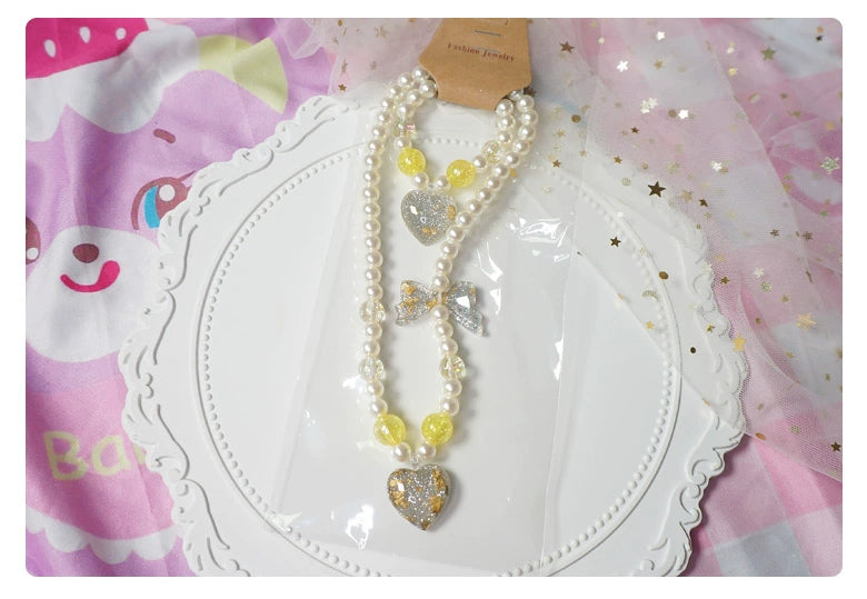 MaoJiang Handmade - Kawaii Lolita Necklace Gradient Choker Yellow heart necklace + bracelet
