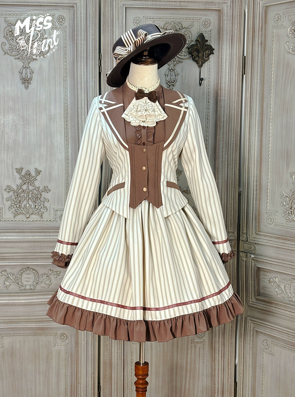 Miss Point - Classical Chocolate - Classic Lolita Jacket Elegant Striped Short Outwear