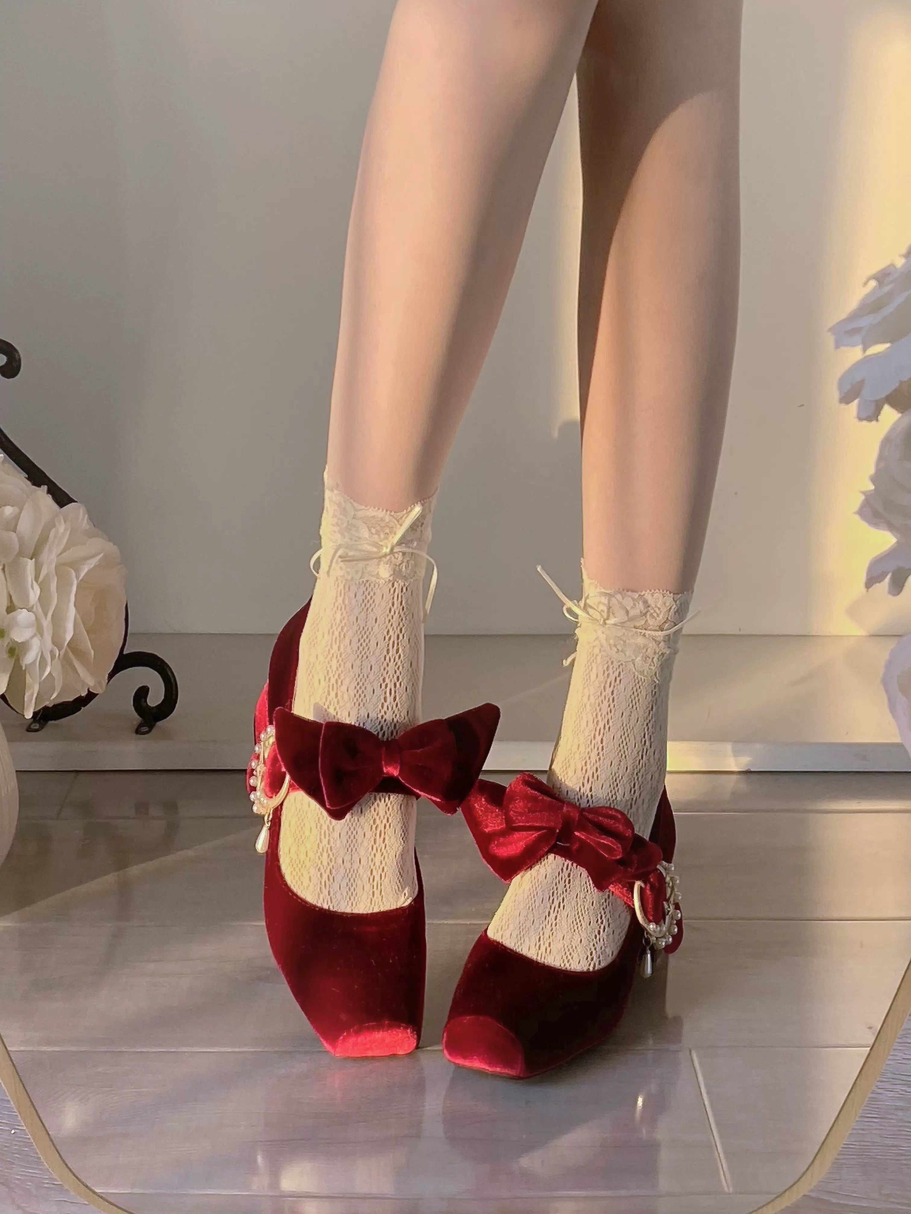 Pure tea for dream~Angel Velvet~Sweet Lolita Shoes Mid-heel Velvet Shoes 32816:394112