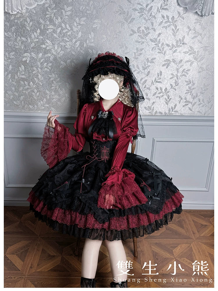 Dark Fog Feast - Gothic Lolita Bust-support Strap Dress, Lace & Cross 45256:842516