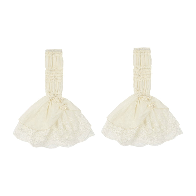 With PUJI - Moon Gauze - Qi Lolita Blouse Chinese Style Shirt S A pair of beige princess sleeves