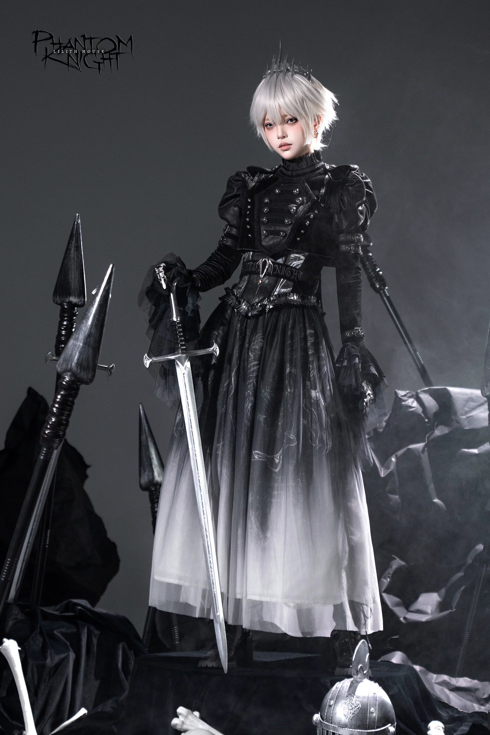Ghost Knight - Gradient Gothic Lolita Printed Skirt, High-waist