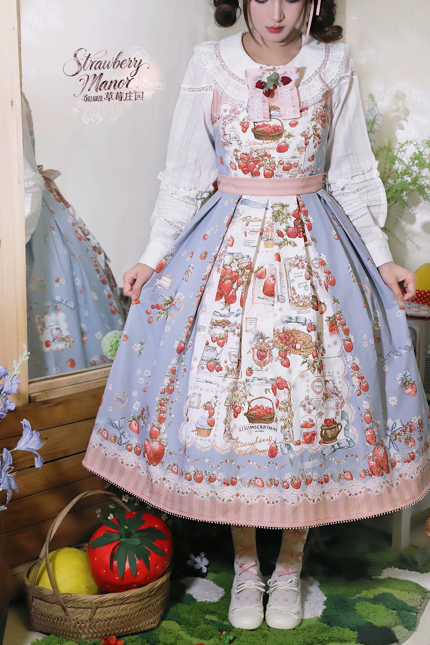 Strawberry Manor - Printed Sweet Lolita JSK Dress, Box Pleats 45025:832875
