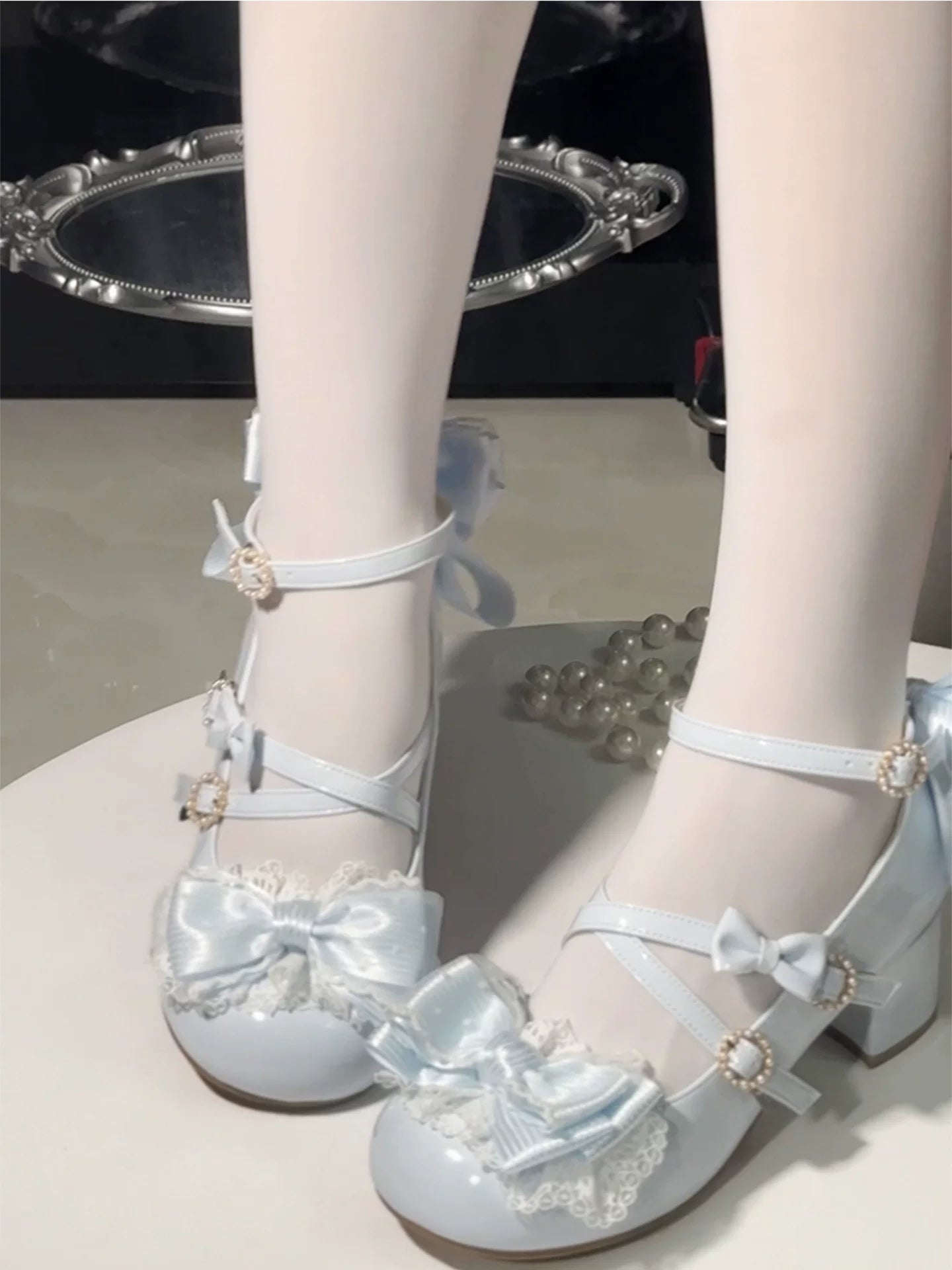 Cloud Satin Dream - Sweet Lolita Shoes, Ribbon Bows & Round Toe