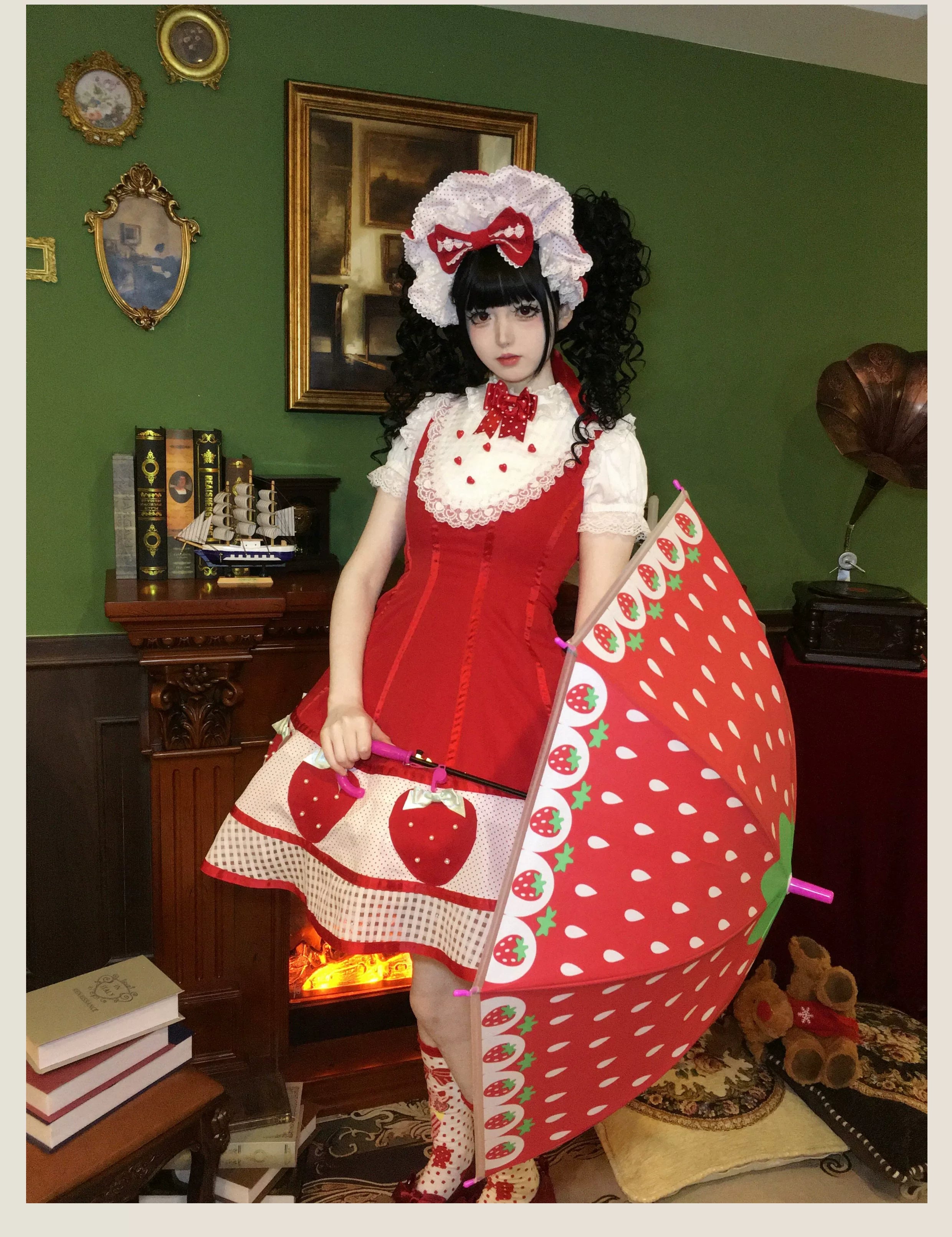 The Weird Strawberry Lady - Old School Lolita JSK, Hand-Studded Strawberry