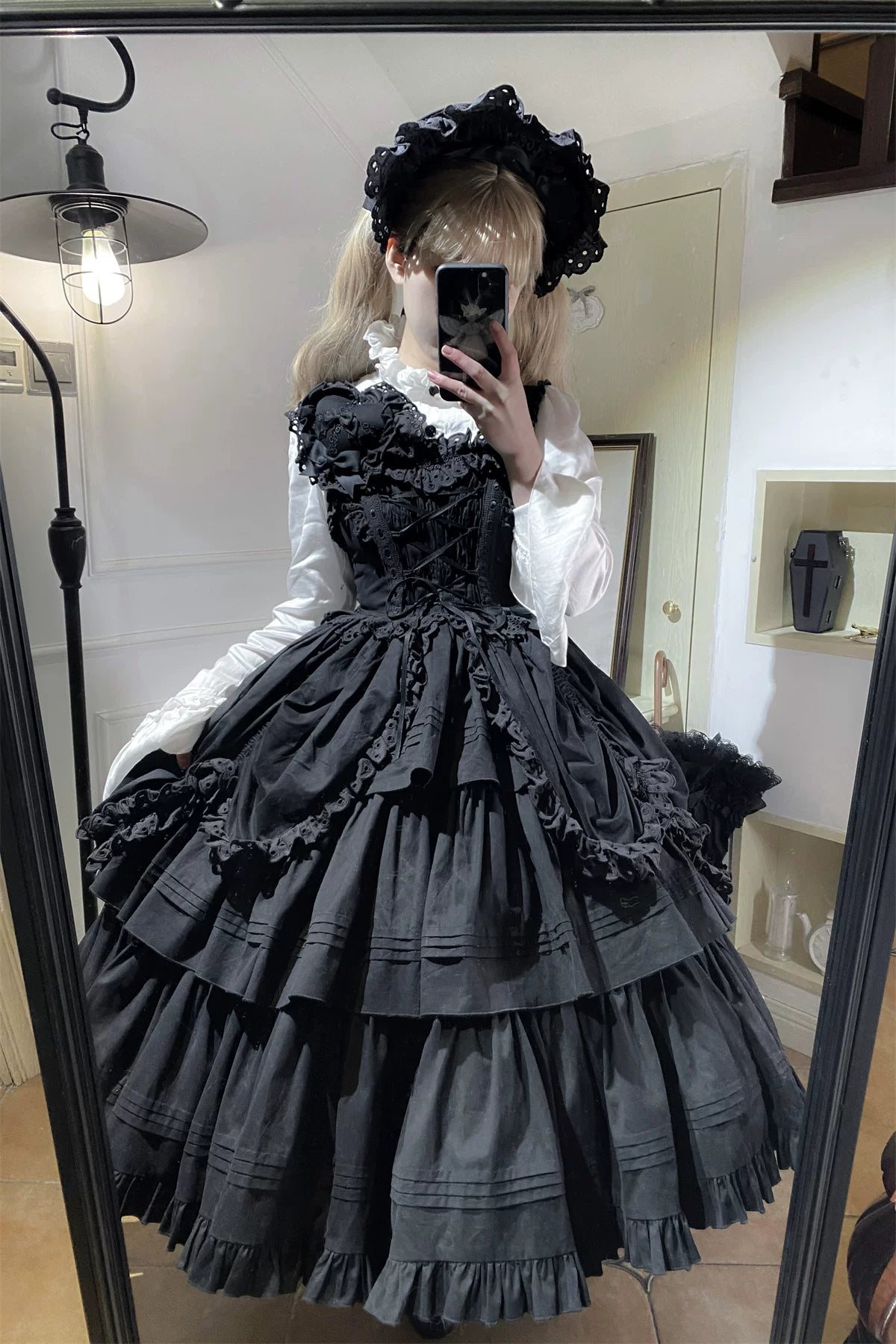 Cotton Gothic Lolita Long JSK, Drawn-up Hem 45213:841017