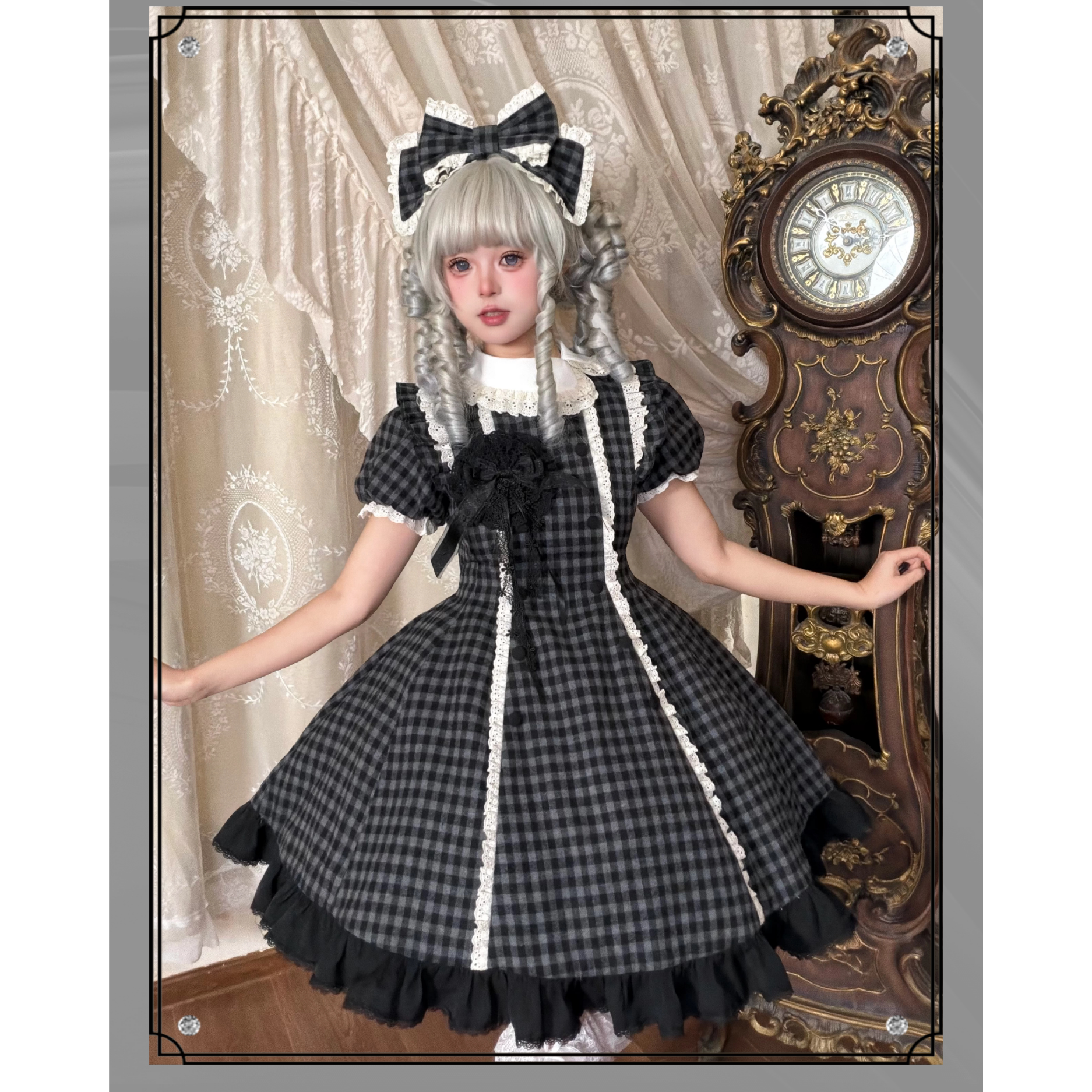 Overseas Letter - Cotton Old School Lolita OP Dress, Gingham & Stripe Patterns 45918:868163