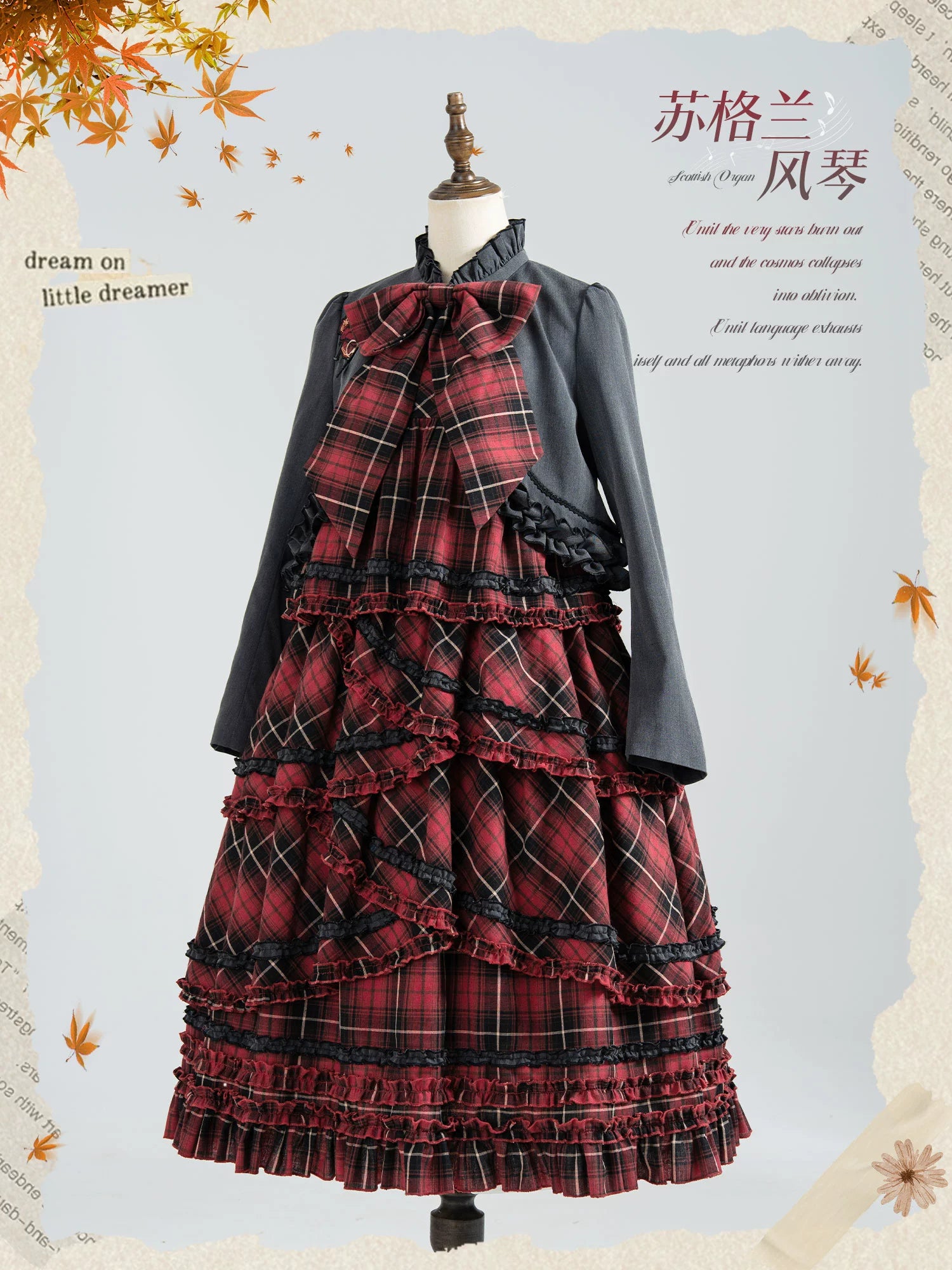 Honey Machine - Scotch Accordion - A-Line Plaid Daily Lolita JSK, Short Coat 44302:803310