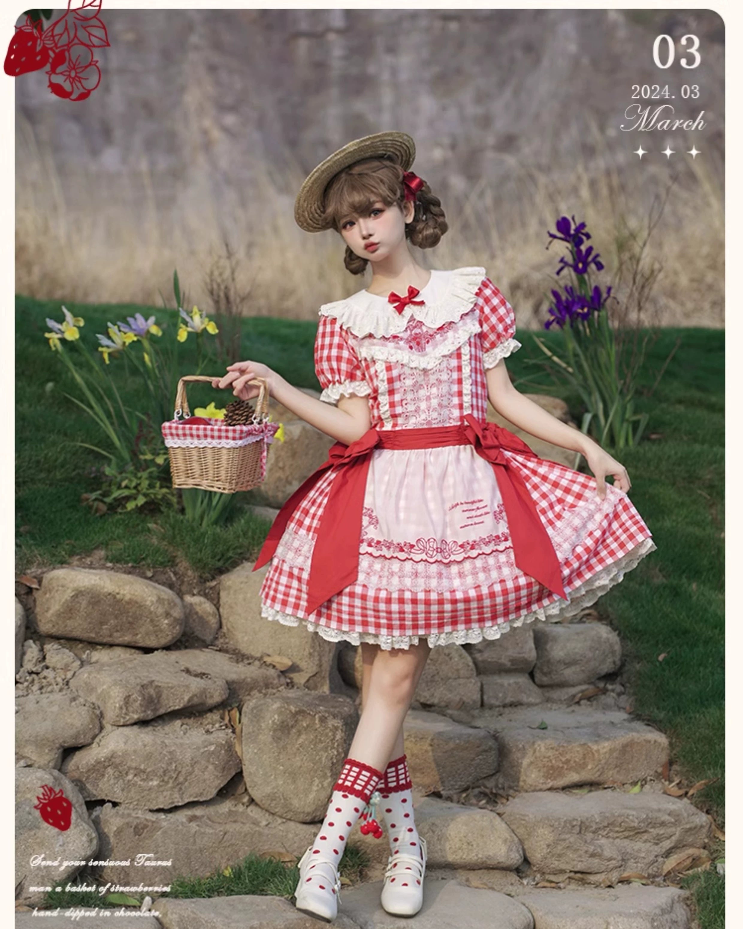 Flower and Pearl Box - Strawberry Basket - Country Lolita Dress Plaid Summer Spring Dress