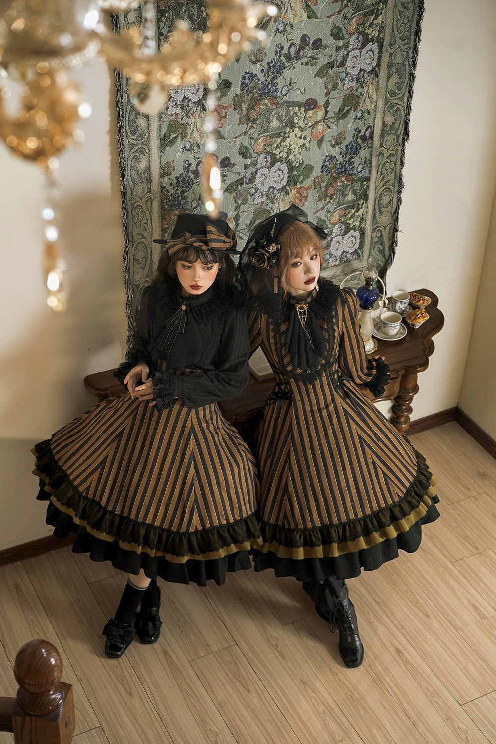 Miss Point - Customized Lolita Elegant Striped High Waisted Fishbone SK