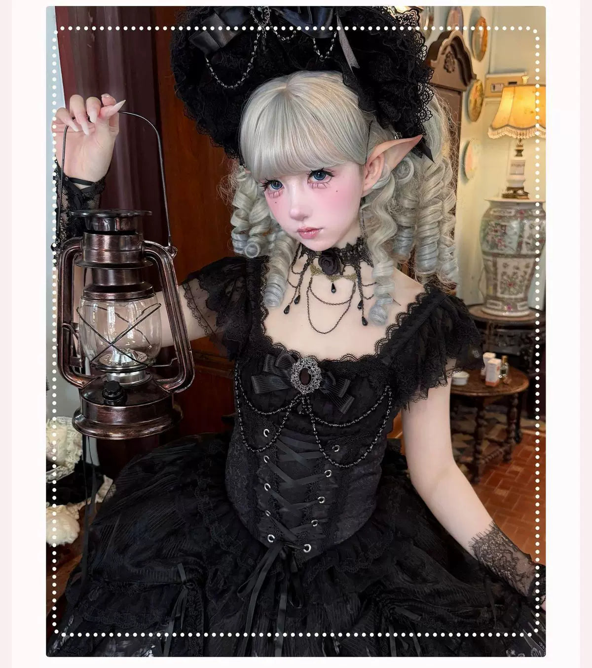 Thorn Feather Relic - Gothic Lolita JSK Dress, Crow and Rose Print 45863:866243