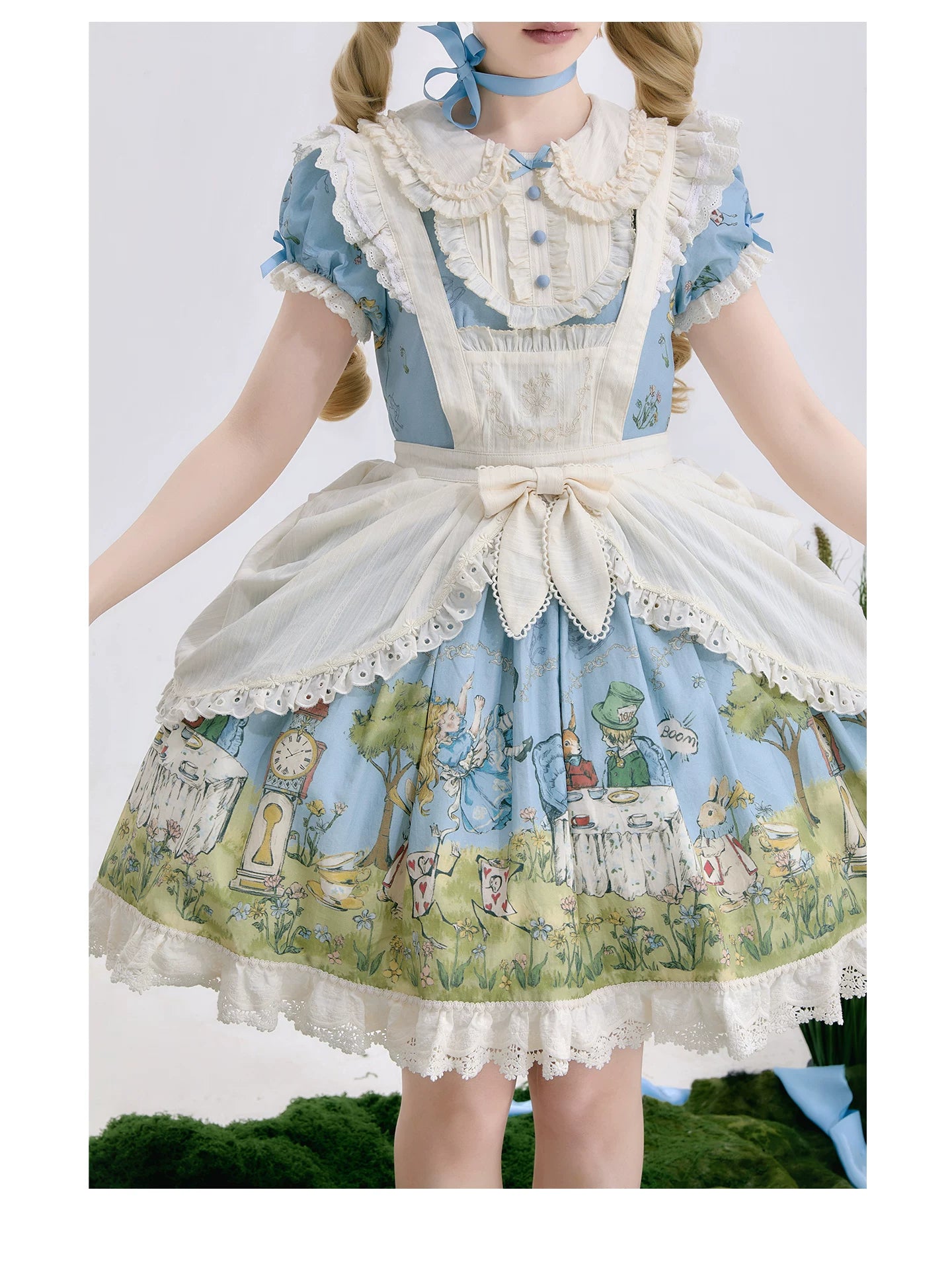 Alice - Sweet Lolita Cotton Lining Dress, Bunny & Clock Print