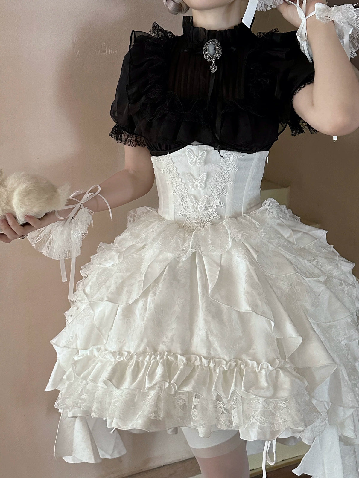 Mistshroud Manor - Gothic Lolita Blouse & Boned Waist SK, Drawstring Lift-up Hem 45909:867539