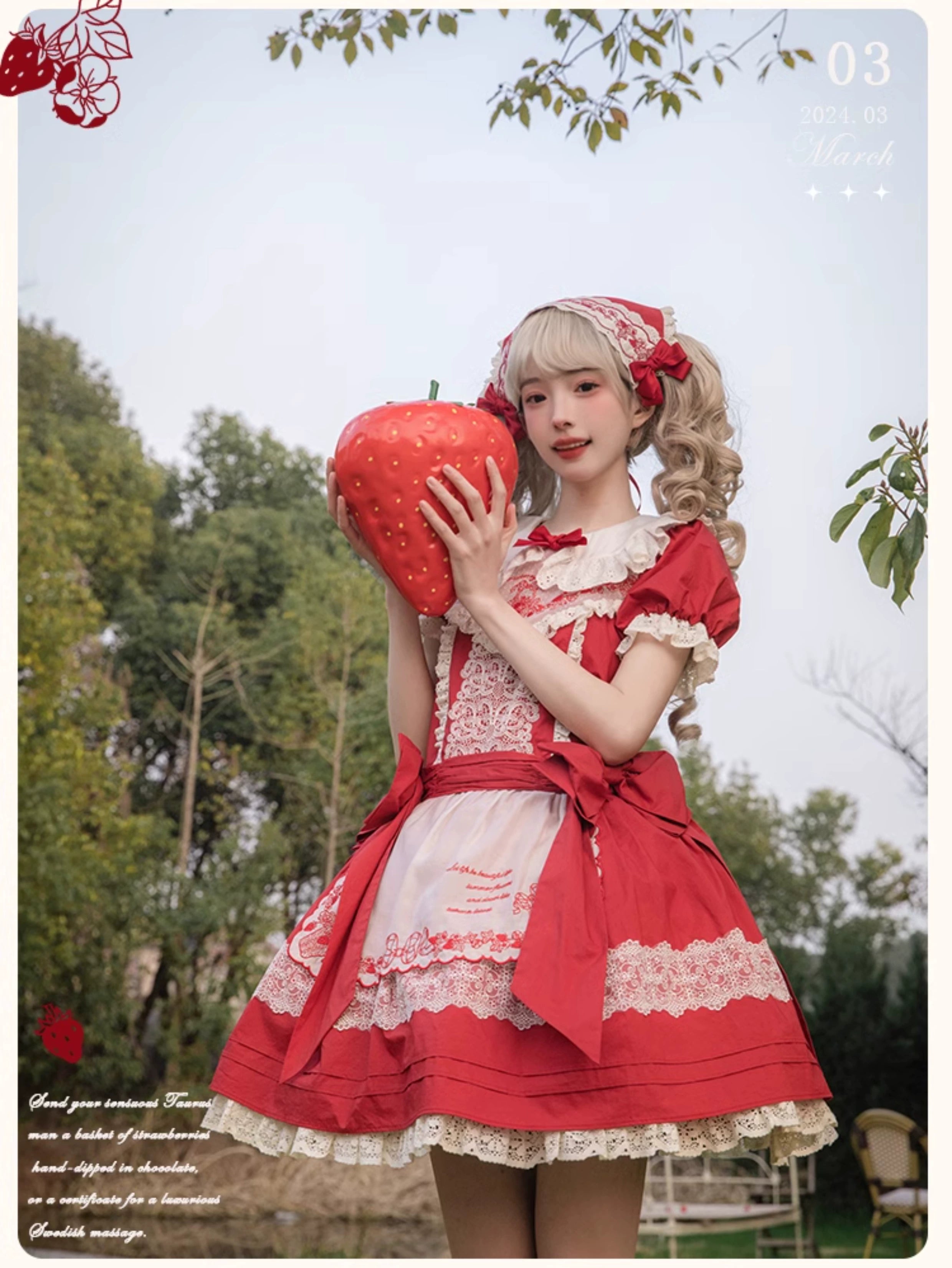 Flower and Pearl Box - Strawberry Basket - Country Lolita Dress Plaid Summer Spring Dress