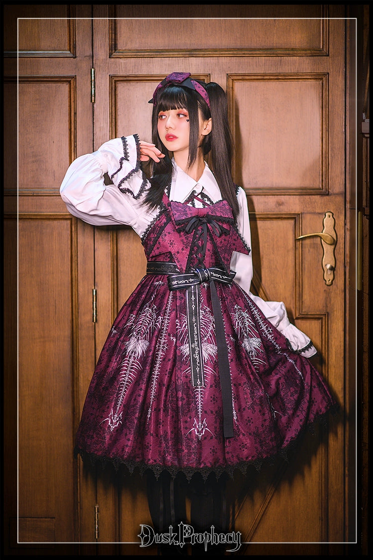 DuskProphecy - Coccyx - Elegant Lolita Dress High Waist Fishbone Print JSK Set 34722:466472