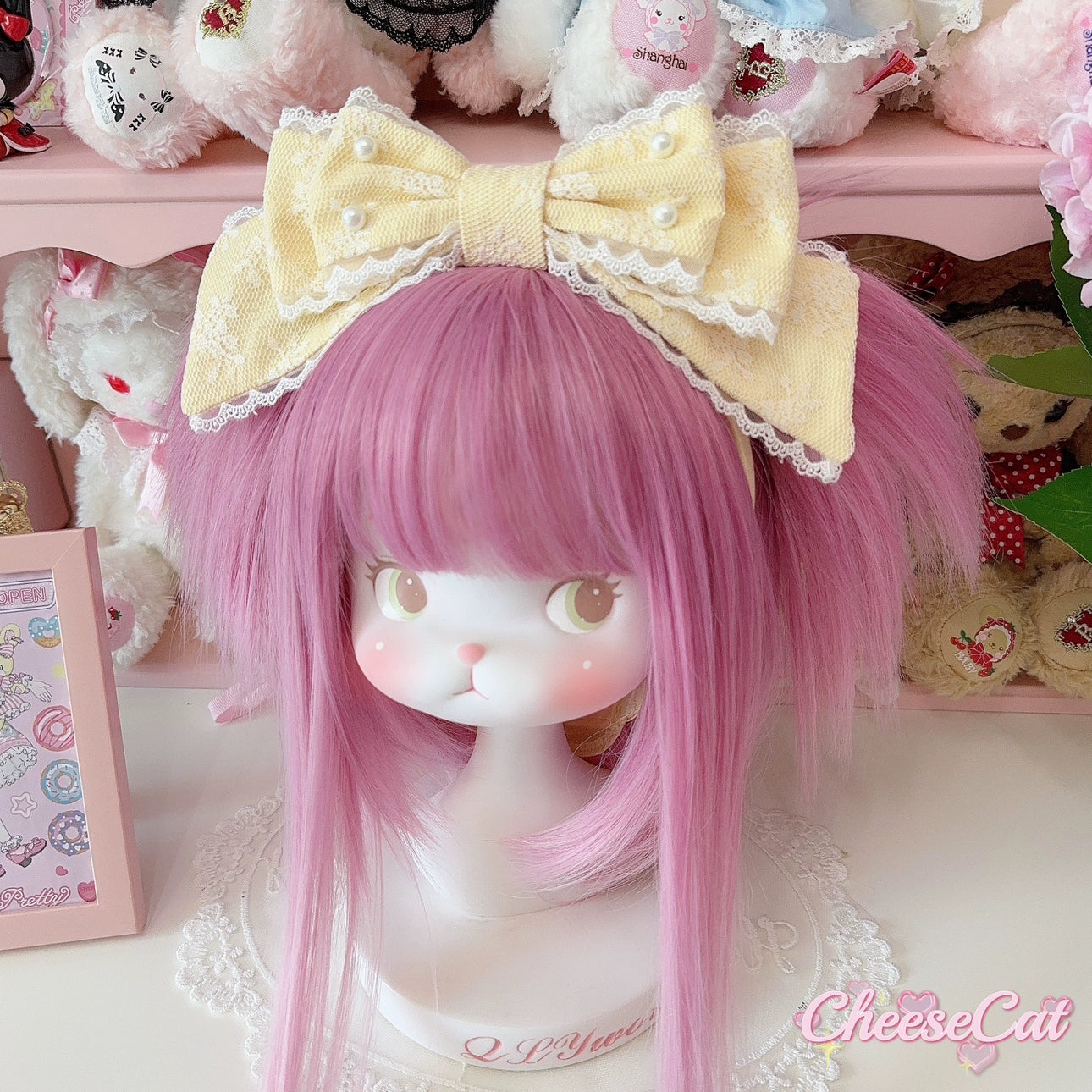 Cheese Cat - Sweet Lolita KC Lace Butterfly Lolita KC with Pearl milk yellow KC