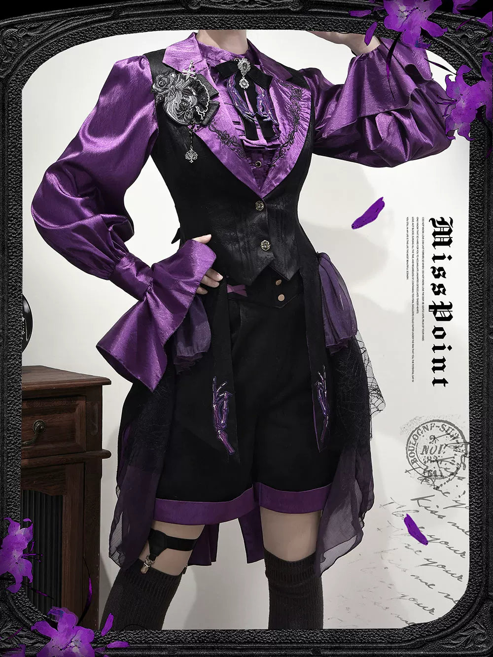 Moonnight Return - Gothic Lolita Long Vest, Embroidered Collar 44582:813825