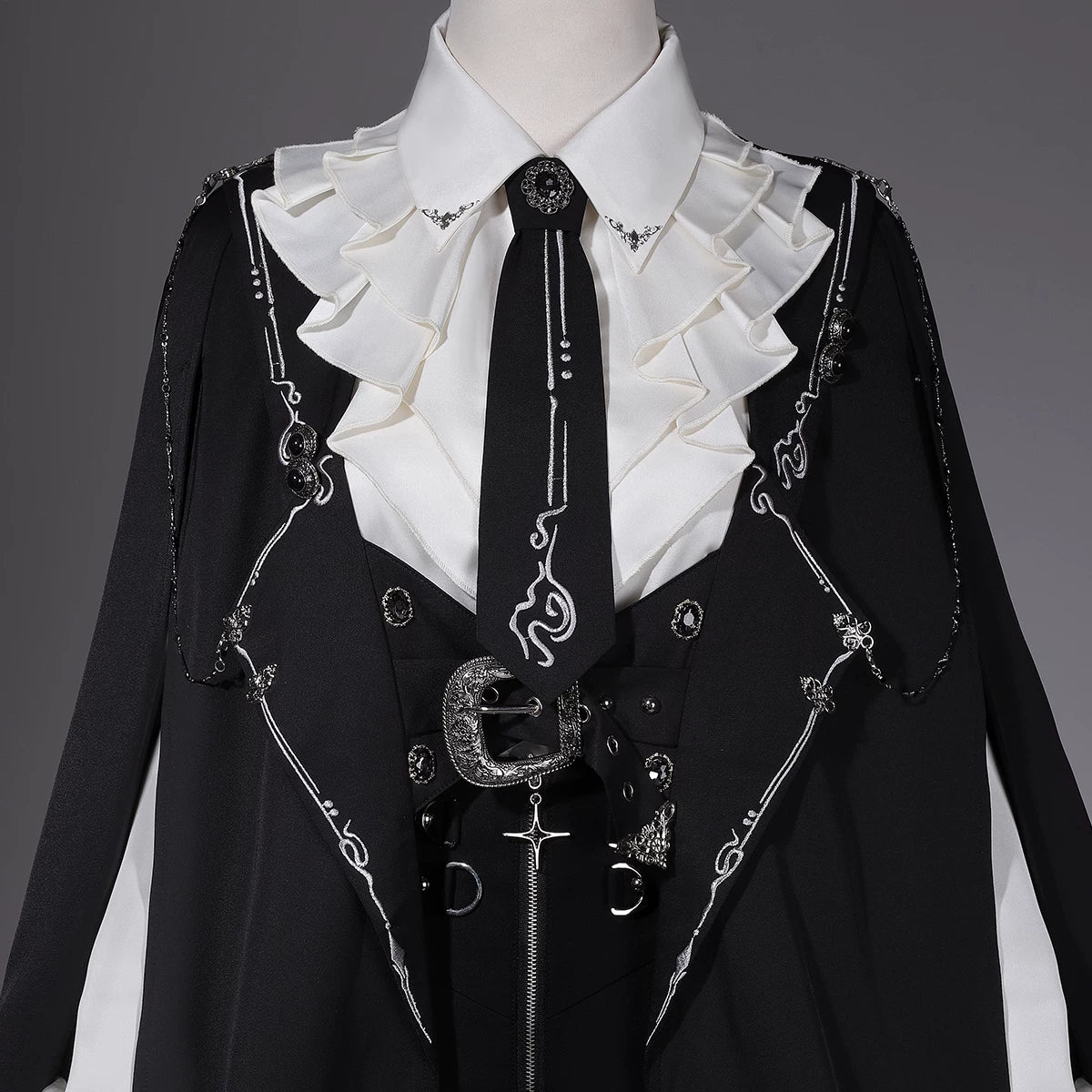 Hidden Crow - Ouji Lolita Cloak & Pants Suit, Silver-Thread Embroidery 46041:873256