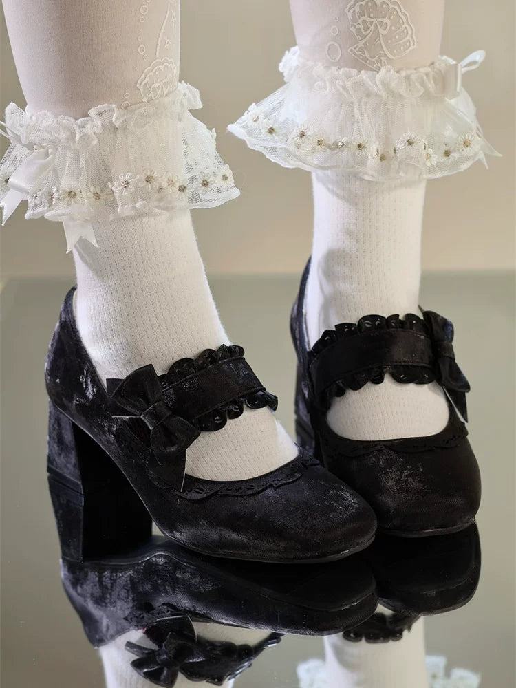 Heidi Manor - Classic Lolita Chunky Heels Shoes, Cutout Trims 44499:812250