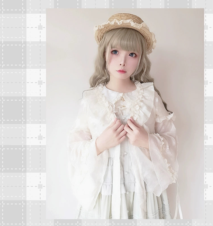 Time Memory~Xianbei~Sweet Lolita Chiffon Lantern Sleeve Cardigan with Bow 34598:463044