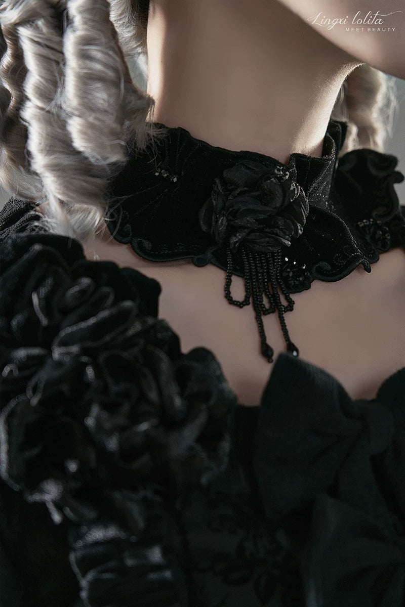 Midnight in Versailles - Gothic Lolita Hime Sleeve Blouse & Floral Skirt 44495:810493