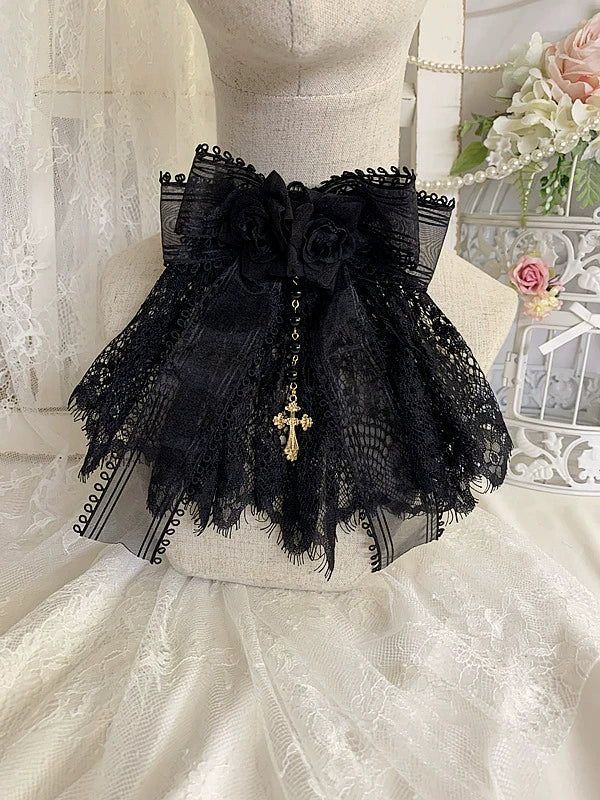Sweet Jelly Lolita - Black Gothic Lolita Necklace Lace Lolita Brooch Black necklace version