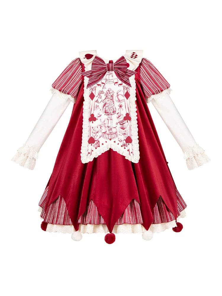 Puppet Mask - Clown Inspired Gothic Lolita OP Dress, Loose Fit 44409:807161