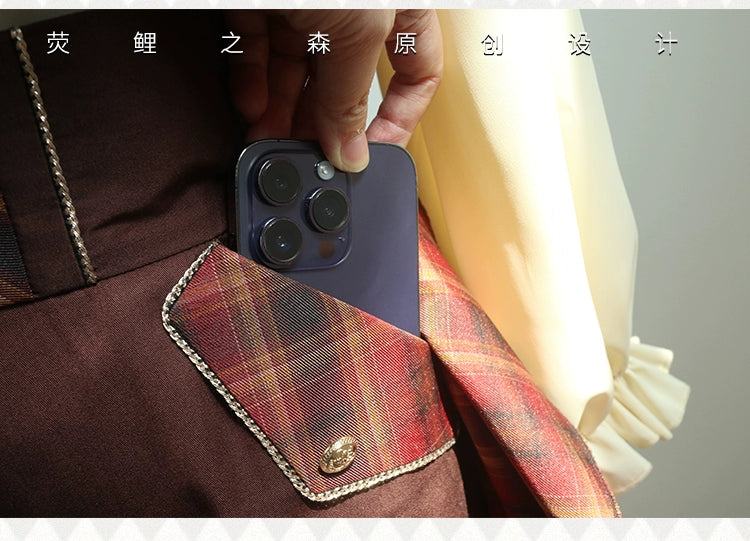 Forest Fluorescent Carps~Queen's Game~Military Lolita OP Plaid Ouji Lolita Dress Set 41624:706610