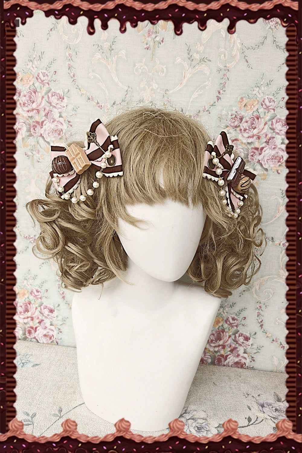 Chocolate Carousel - Peter Pan Collar Old School Lolita JSK Dress, Carousel Print A Pair of Khaki Side Clips (one size / choose M) S