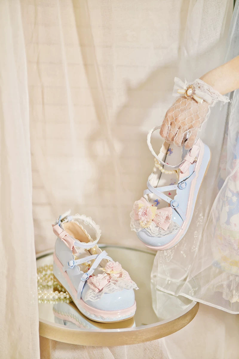 Pearl Floral Reverie - Sweet Lolita Shoes, Detachable Pearl Chain and Floral Accent 45531:852187